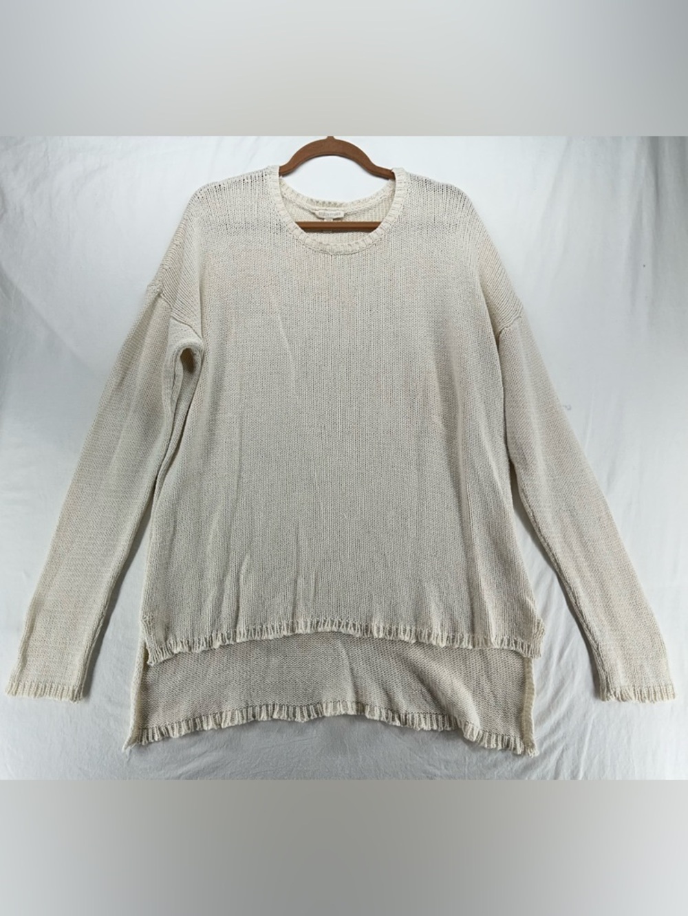 Eileen Fisher Open Knitted Cream Sweater Tunic Long Sleeve Crew Women’s Size L‎